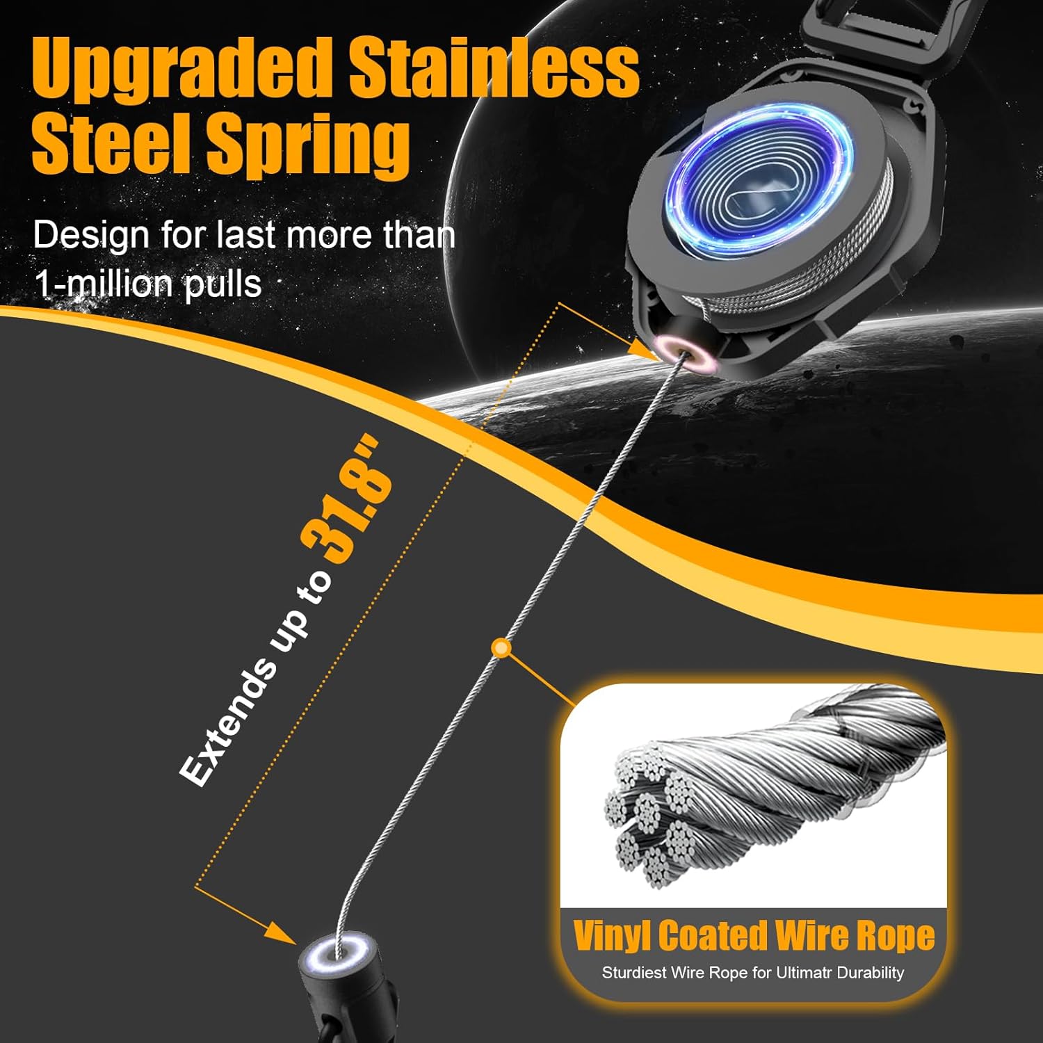 Oaridey Magnetic Retractable Keychain, Heavy Duty Carabiner Badge Holder with Phone Tether Tabs, Tactical ID Badge Reel with 31.8'' Coated Steel Cord and Lobster Clasp, Bearing 10.0 oz - 2 Pack - Image 2