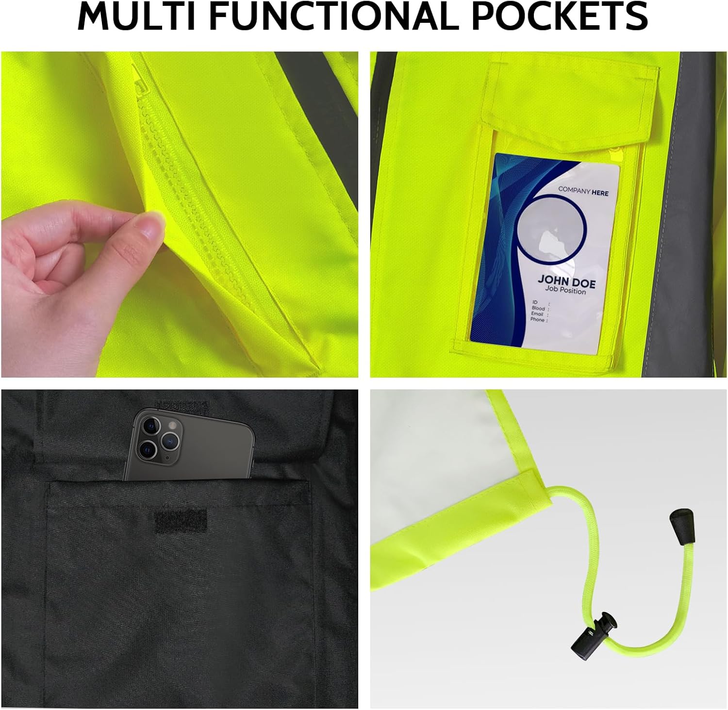 TCCFCCT Hi Vis Rain Jacket for Men without Liner Waterproof Reflective Safety Rain Gear for Work Safety, Breathable High Visibility Raincoats for Men Black Bottom, 15RD-Yellow XL - Image 6