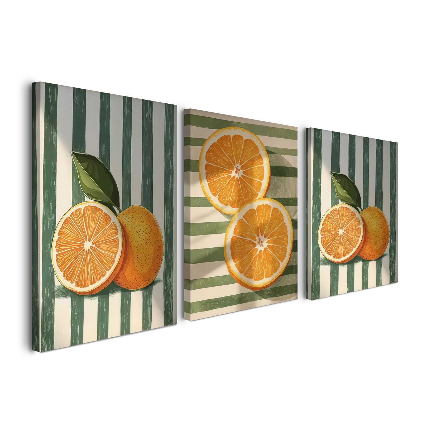 Alptiny Set of 3 Citrus Fruit Canvas Wall Art - Vibrant Orange and Green Wall Decor, Tropical Artwork for Living Room, Kitchen, and Dining Room, Fresh Fruit Prints for Home Decoration