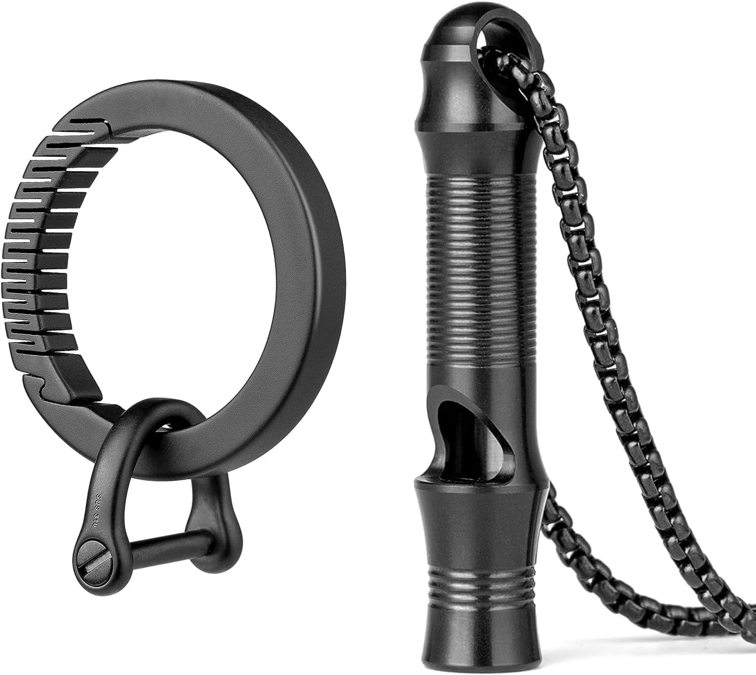 TISUR Titanium Emergency Whistle+Titanium Round Carabiner Clip