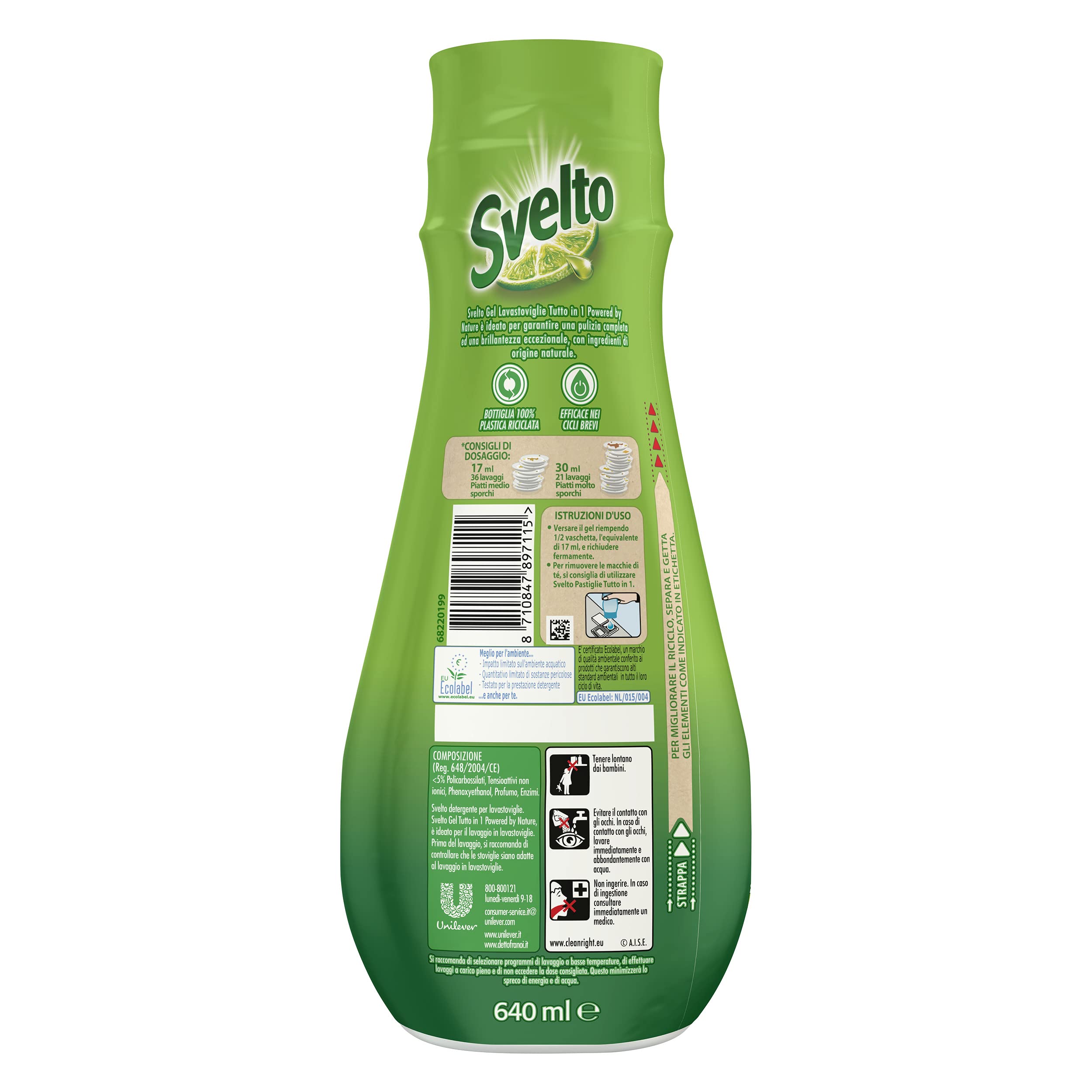 Svelto Geschirrspülgel All-in-1 Powered by Nature, 6 Stück à 36 Waschgänge, Geschirrspülmittel mit Inhaltsstoffen natürlichen Ursprungs, wirksam bei kurzen Zyklen wirksam, 100% recycelter Kunststoff,