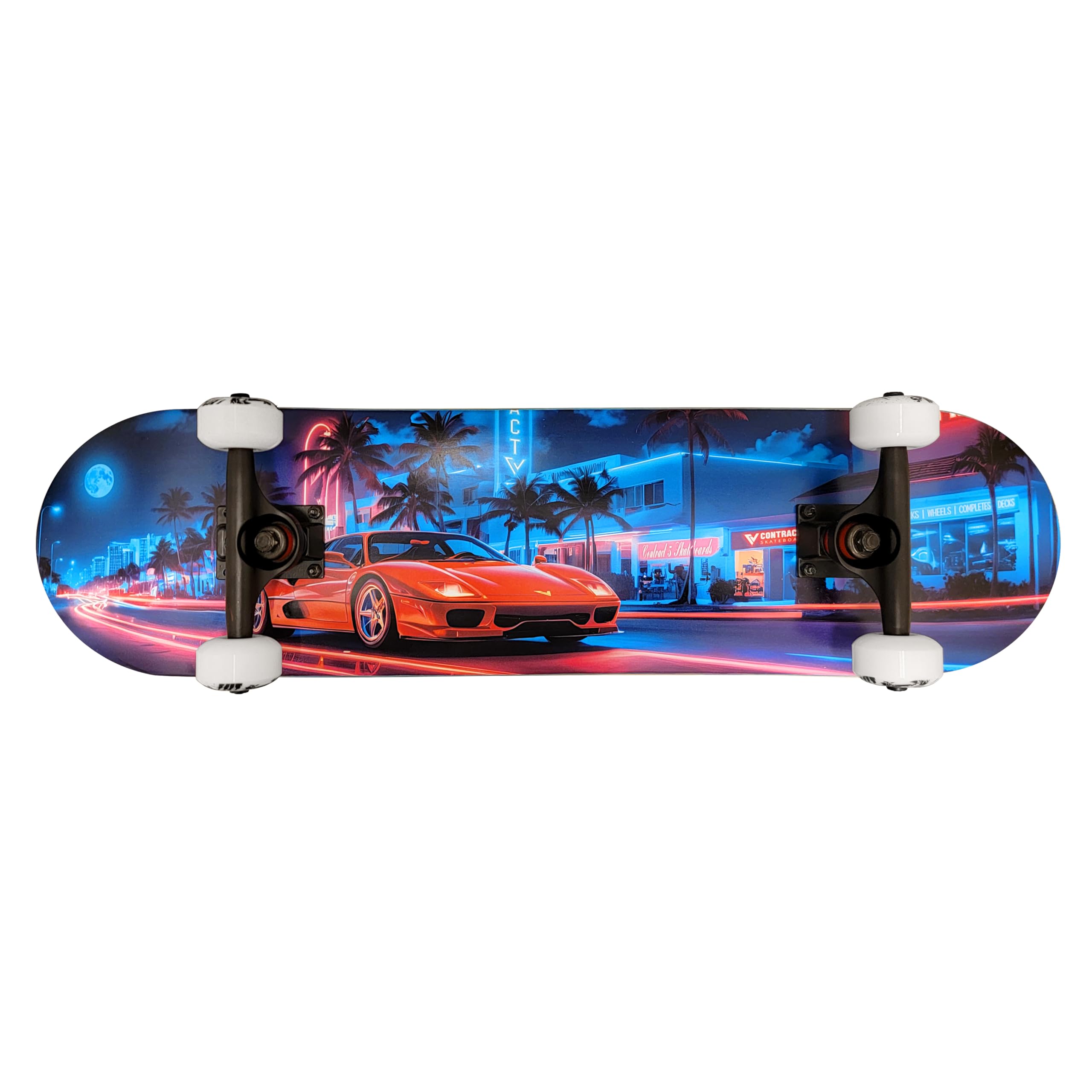 Komplett Skateboard Miami-Beach - für Kinder und Jugendliche - 7-lagiges Ahornholz Deck - Medium Concave Standard Popsicle Shape - für Anfänger, Profis, Mädchen & Jungs