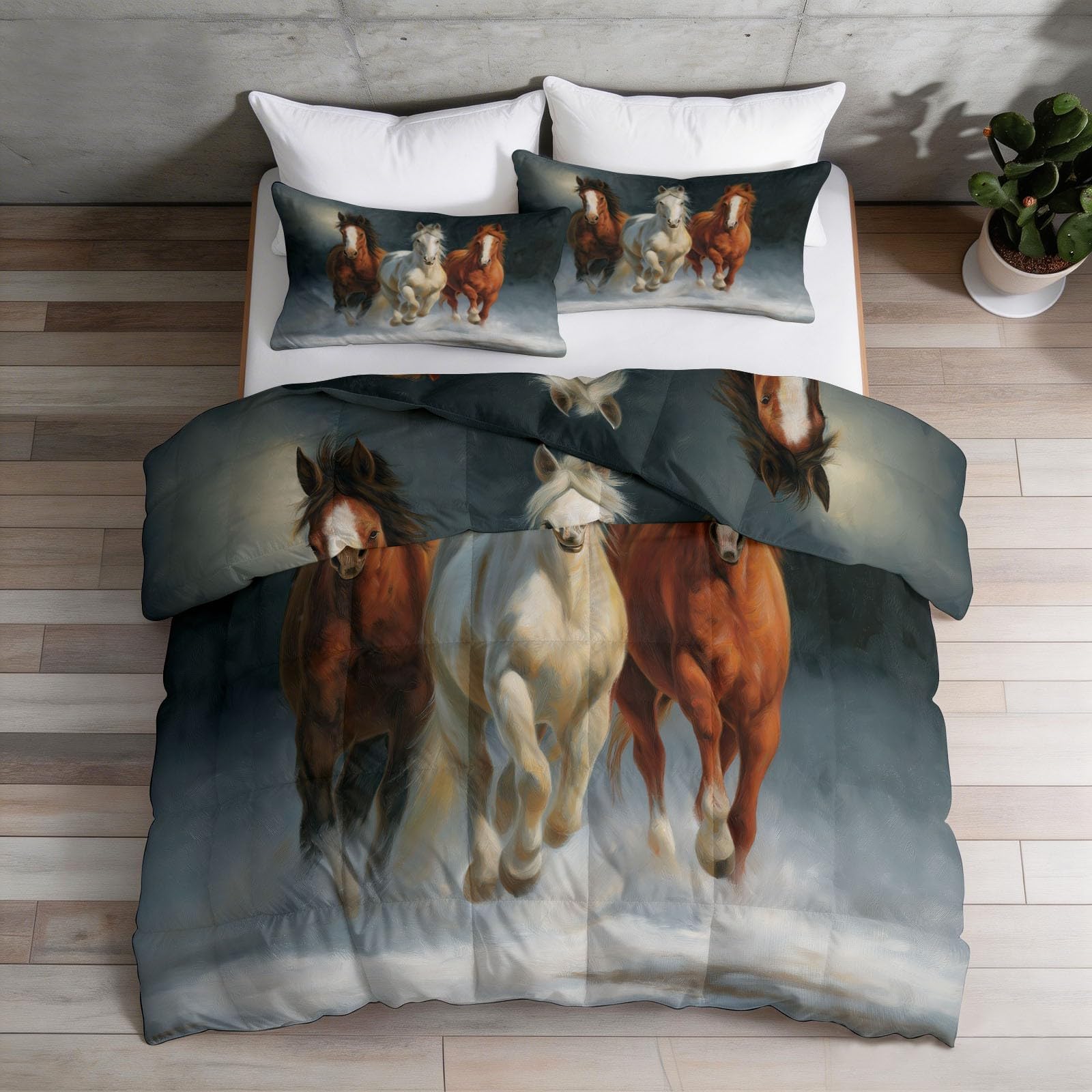 Couette super douce et facile à laver pour adolescents thème cheval nature 140x200