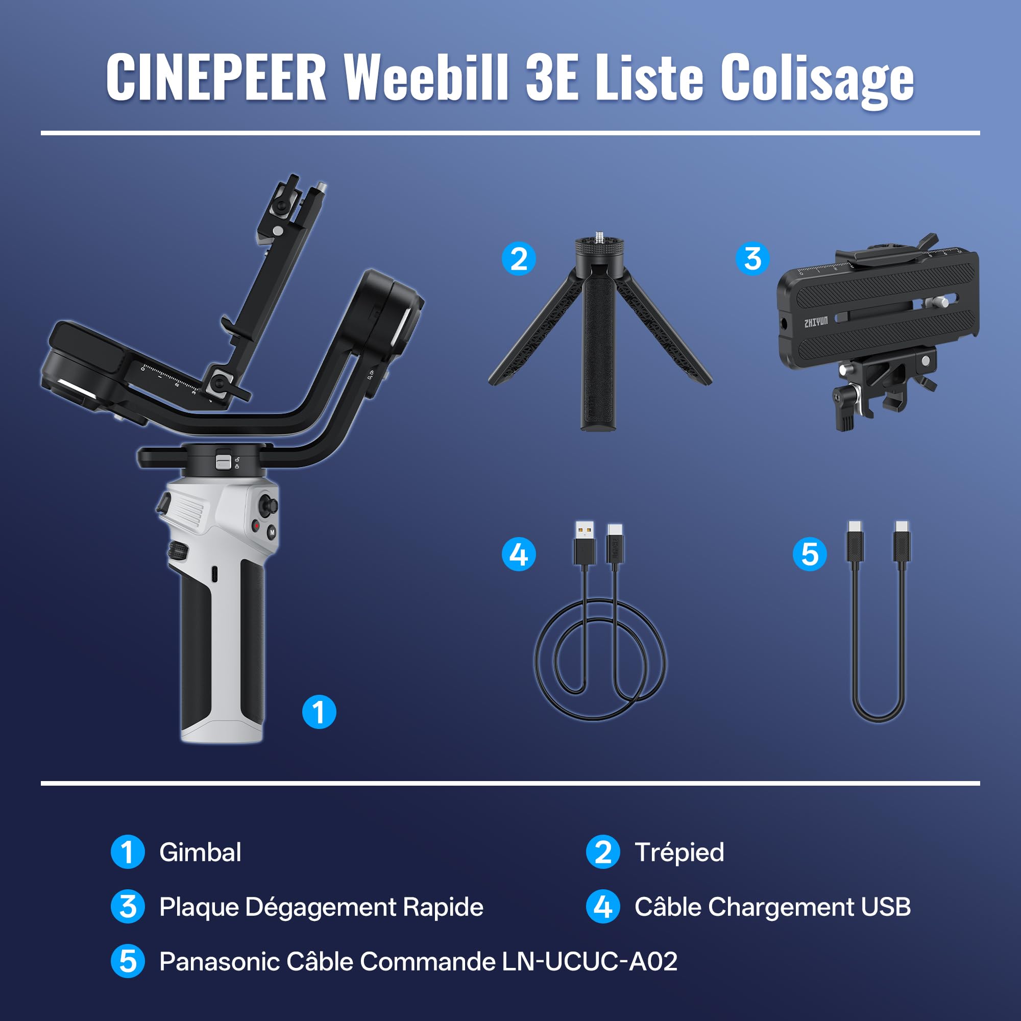 ZHIYUN CINEPEER Weebill 3E [Officiel] Stabilisateur Appareil Photo, Stabilisateur Camera 3 Axes pour Caméras DSLR et sans Miroir, Compatible avec Canon/Sony/Panasonic/Fujifilm, 3kg de Charge Utile