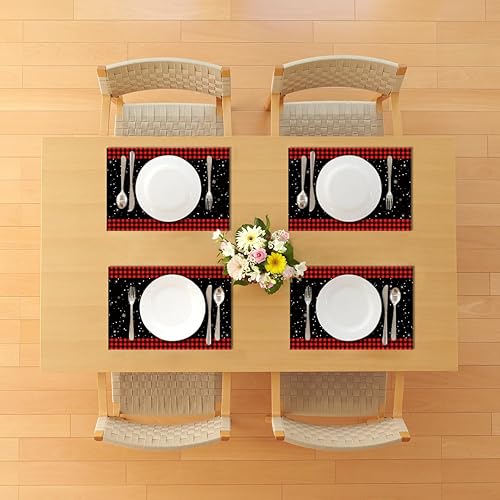 Miniatura 6 de Nepnuser Linen Yule - Juego de 4 manteles individuales de búfalo a cuadros paganos, solsticio de invierno, vacaciones, fiestas, para el hogar,