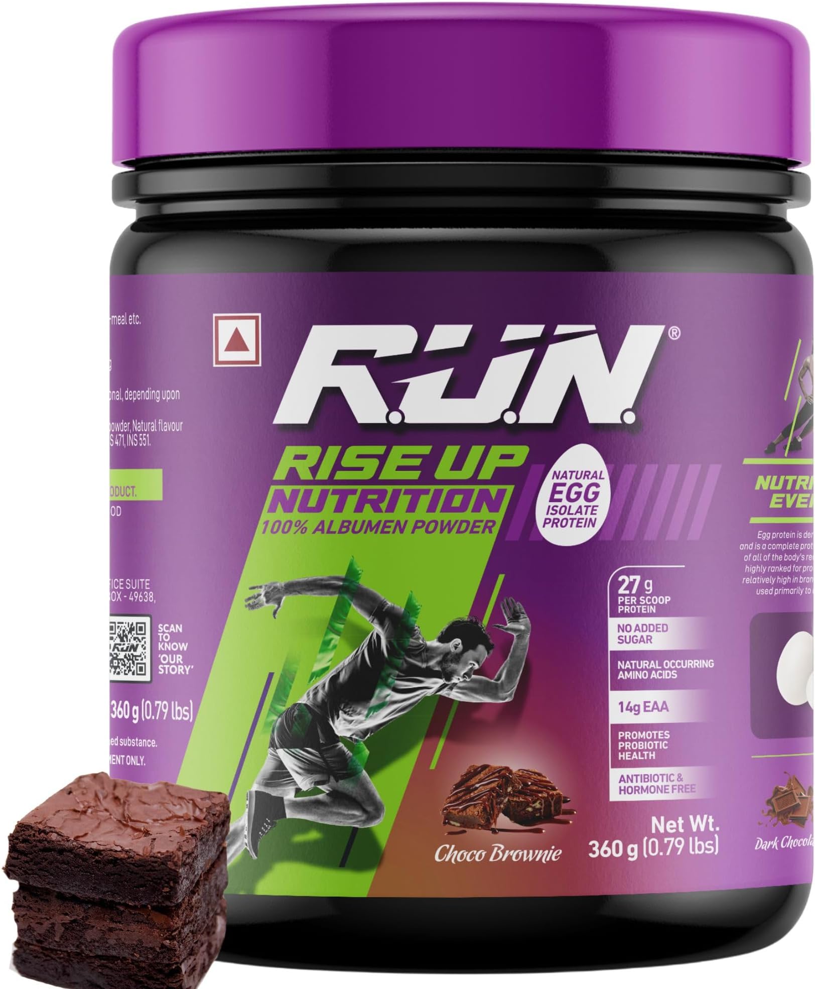 Egg White Protein Powder for Athletes,Gym & Fitness Enthusiasts |27g Protein & 14g EAA|Lactose, Soy & Gluten Free Egg Albumen Powder for Immunity, Choco Brownie -360gms