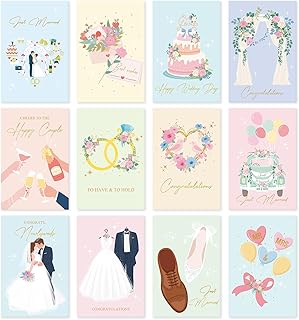 SuperShunhu Romantic 24 Wedding Cards Set, Boxed Wedding Congratulations Cards for Bride and Groom, 12 Assorted Designs Cards for Engagement or Bridal Shower