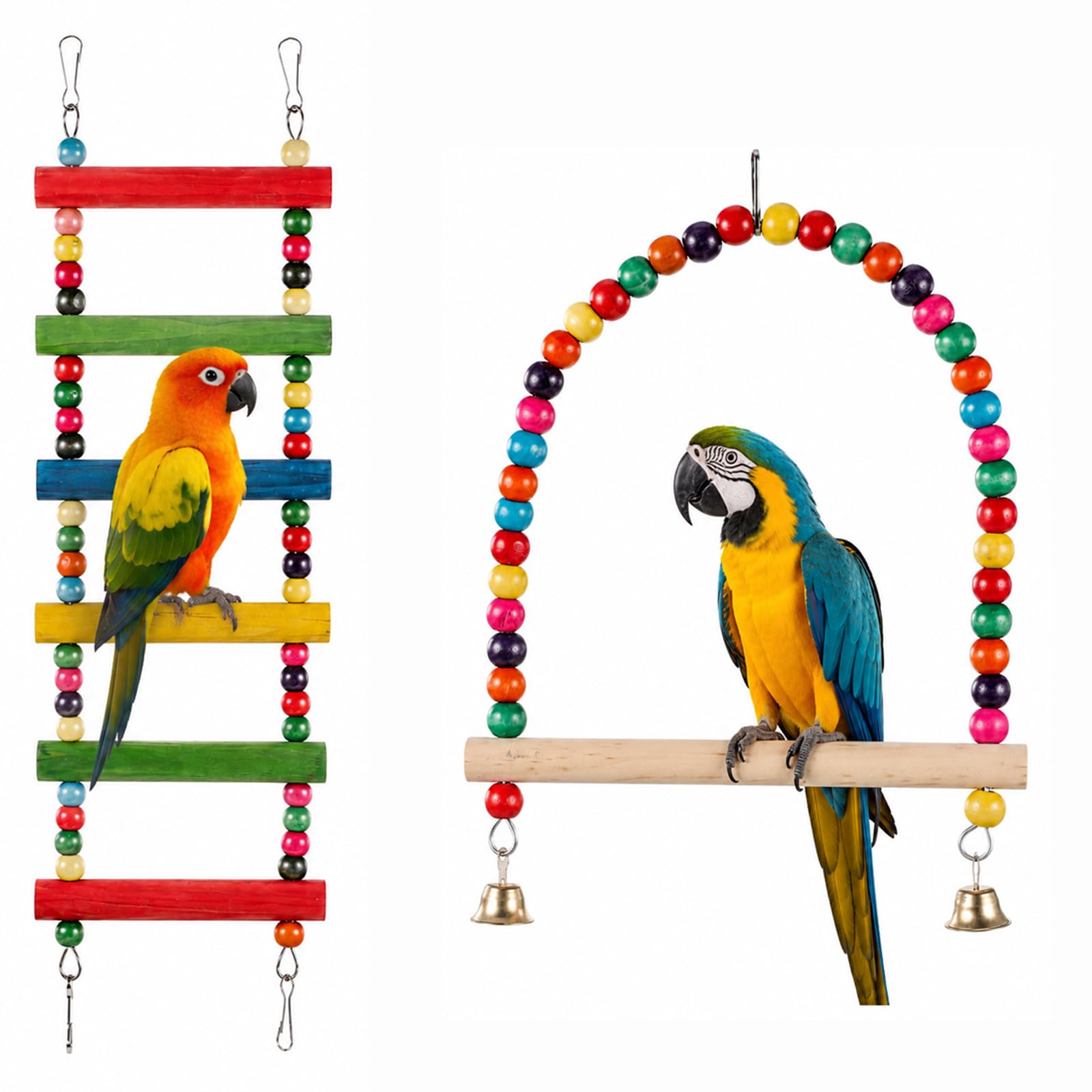 2 Pcs Bird Swing and Rainbow Color 6-Step Bird Ladder for Cage