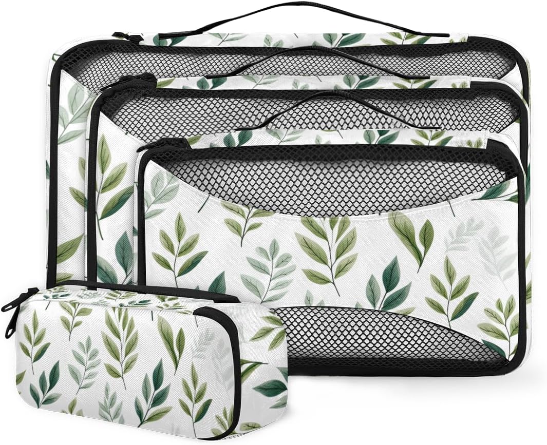 Leaves Pattern 4 Set Packing Cubes Packing Cubes for Women Lightweight Travel Essential Bag Clothes Carry on Suitcase Bags for Accessories Essentials