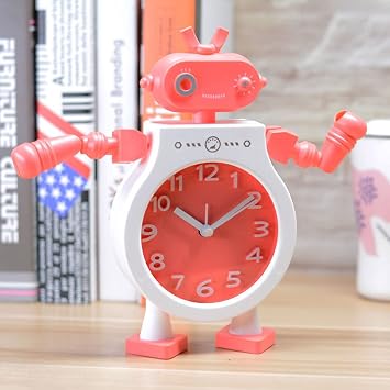 Cute Robot Alarm Clock for Home Office School Pink