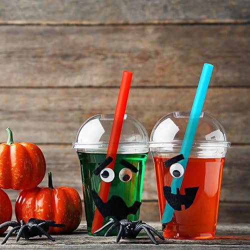 Miniatura 6 de Lallisa Juego de 100 vasos de plástico transparente con tapas de cúpula y pajitas coloridas, vasos desechables de plástico PET transparente para