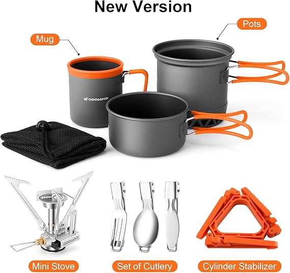 Odoland Bundle - 2 Items Camping Cooking Set and Soft Cooler Bag
