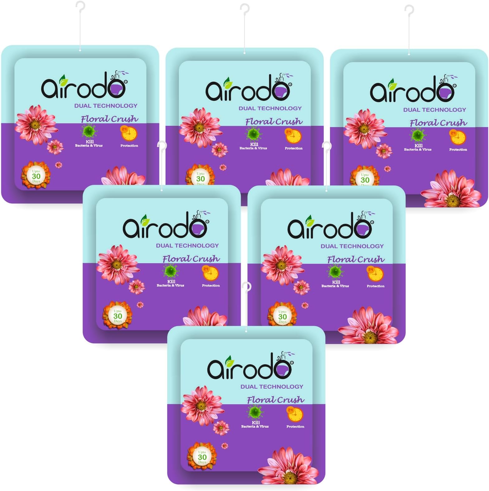 AIRODO Air Room Freshener Power Pocket Gel, Fragrance Booster, Lasts Upto 30 Days, Skin Friendly, Home Fragrance Fresh Scents for Bathroom, Toilet, Living Room, Office (Floral Crush, Pack of 6)