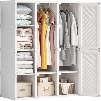 Wardrobe Closet Large Capacity Hanger Rack Simple Storage Shelf Clothing Case One-Piece Foldable Type Clothing Storage Rack with Door for Miscellaneous Items Small Objects Heavy Duty