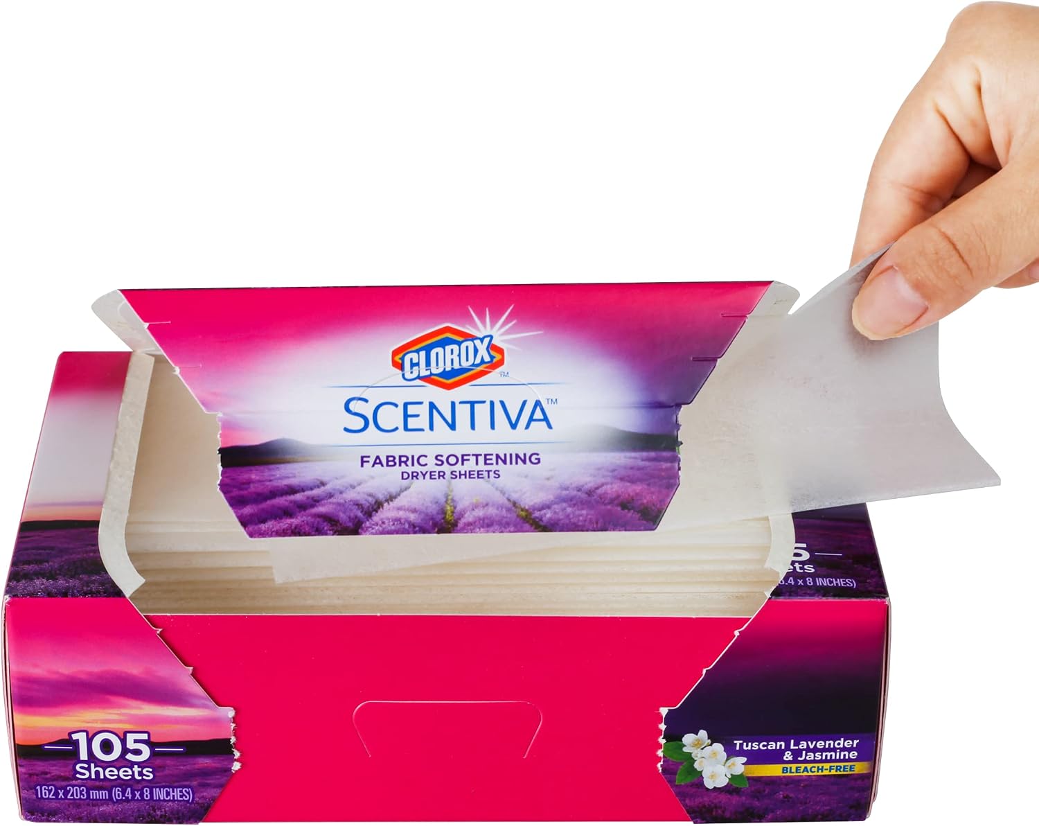Clorox Scentiva Fabric Softening Dryer Sheets | Fabric Sheets in Tuscan Lavender & Jasmine Scent | Laundry Dryer Sheets for Fresh & Clean Clothes| 105 Count (Pack of 2) image 4