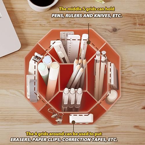 Miniatura 6 de Drcolly Portalápices giratorio para escritorio, lindo portalápices y organizador para escritorio (rosa)