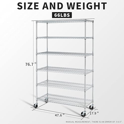 Miniatura 3 de HCY Estante de almacenamiento de 6 niveles, estantería de almacenamiento resistente, estante de almacenamiento de metal ajustable en altura NSF con