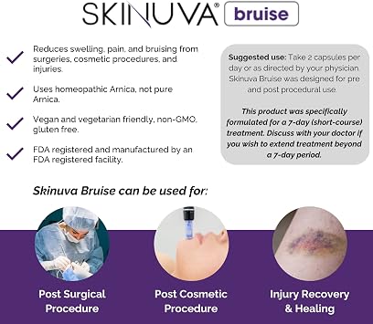Skinuva Bruise Tablets (14 Capsules) | Arnica, Bromelain & Zinc, Pre & Post Surgery Pills for Bruising & Swelling, 7-Day Treatment, Vegan & Gluten-Free