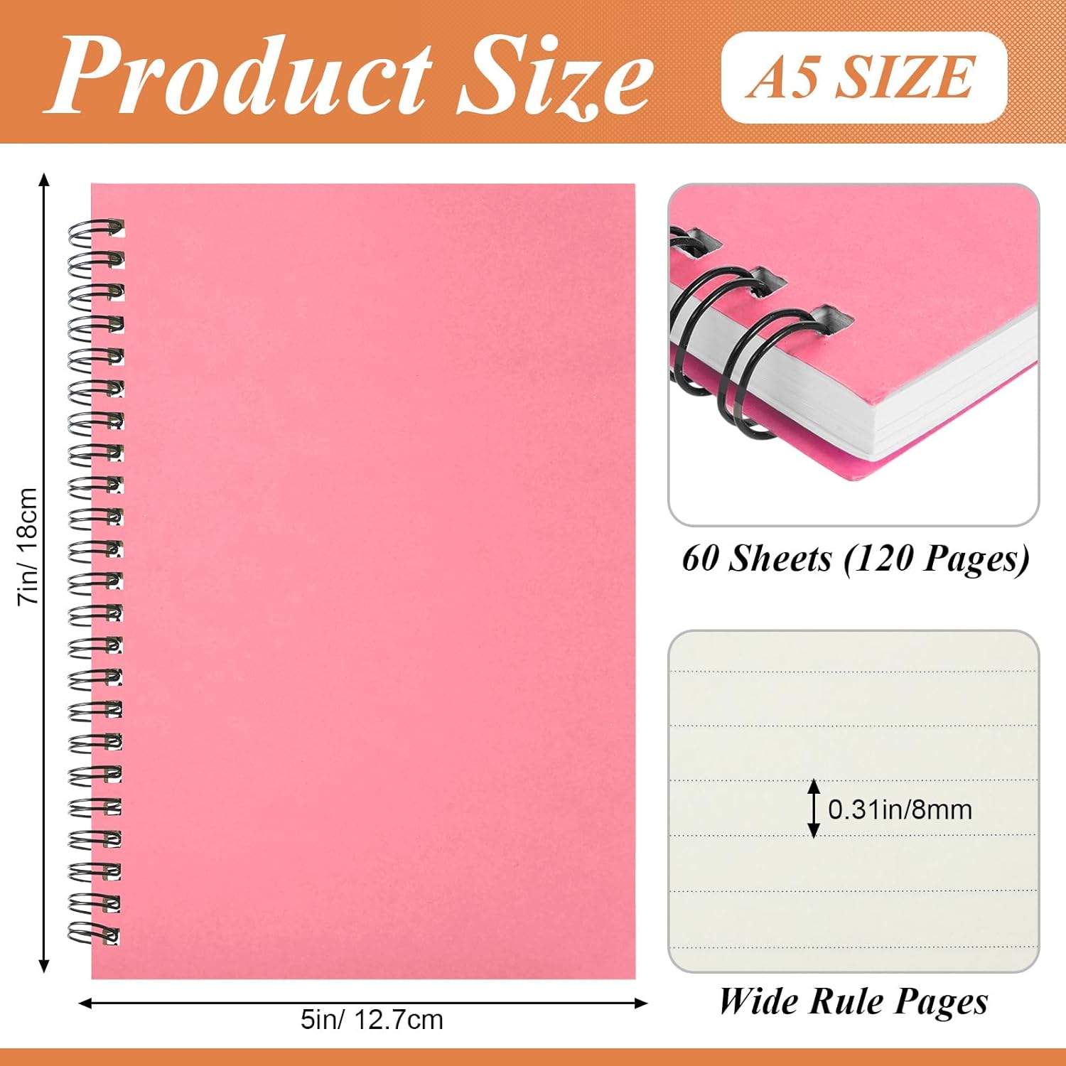 Leelosp 12 Pcs Small Spiral Notebook Lined Spiral Journal College Ruled Notebook Wire Bound Kraft Cover, 120 Pages for Work (Colorful,5 x 7 Inch)