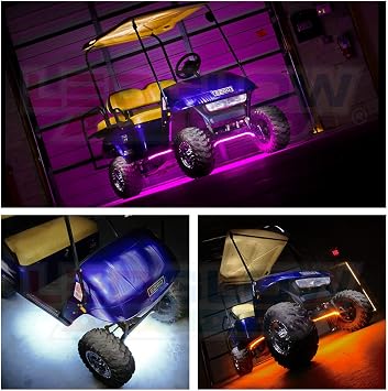 LEDGlow 4pc Million Color LED Golf Cart Underglow Kit Previous Gen Model | Accent Neon Lights Fit 12V EZGO Yamaha Club Car ICON, Multi-Color Water Resistant Flex Tubes, 18 Solid Colors, 22 Modes