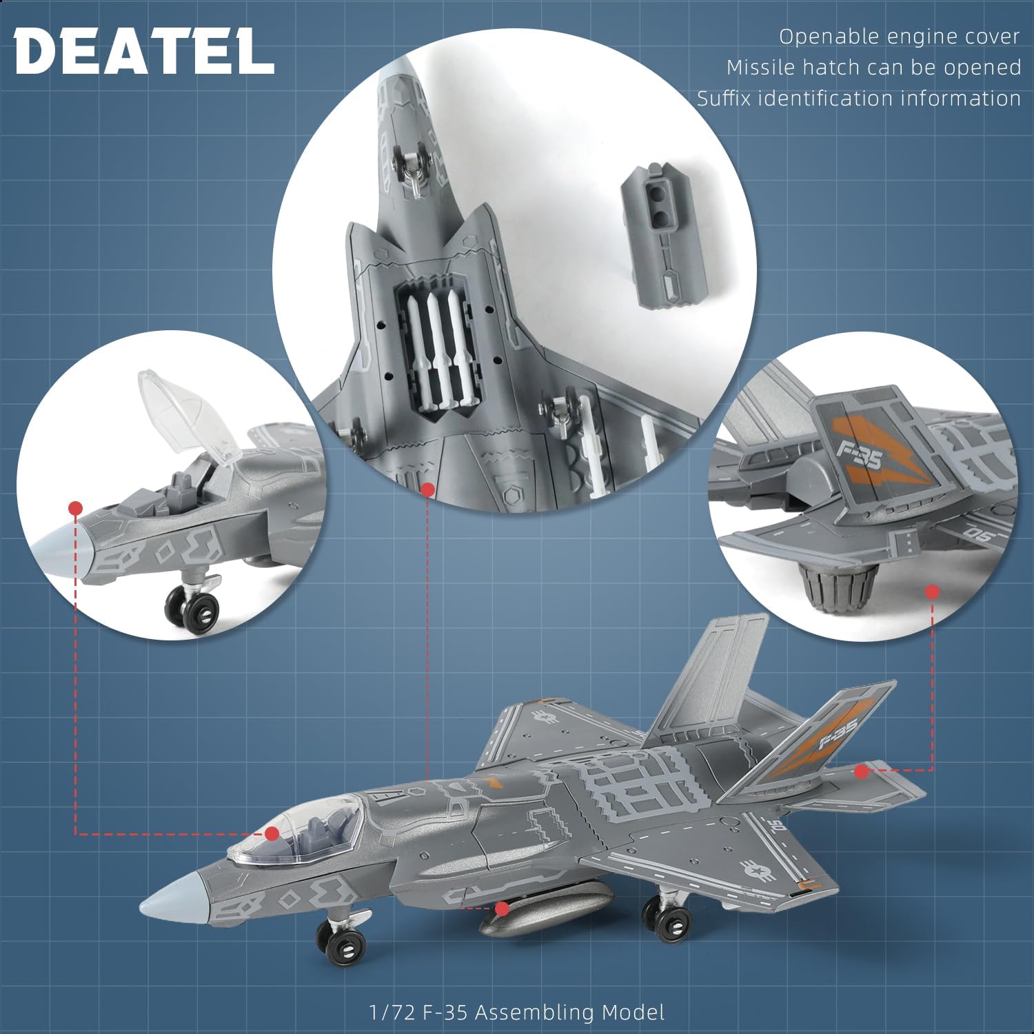 1:72 Scale F-35 Fighter Jet Quick Build Model Kit Plastic Millitary F35 Airplane Toy Assembly Aircraft Model with Stand Gift for Kids (27 Pieces)