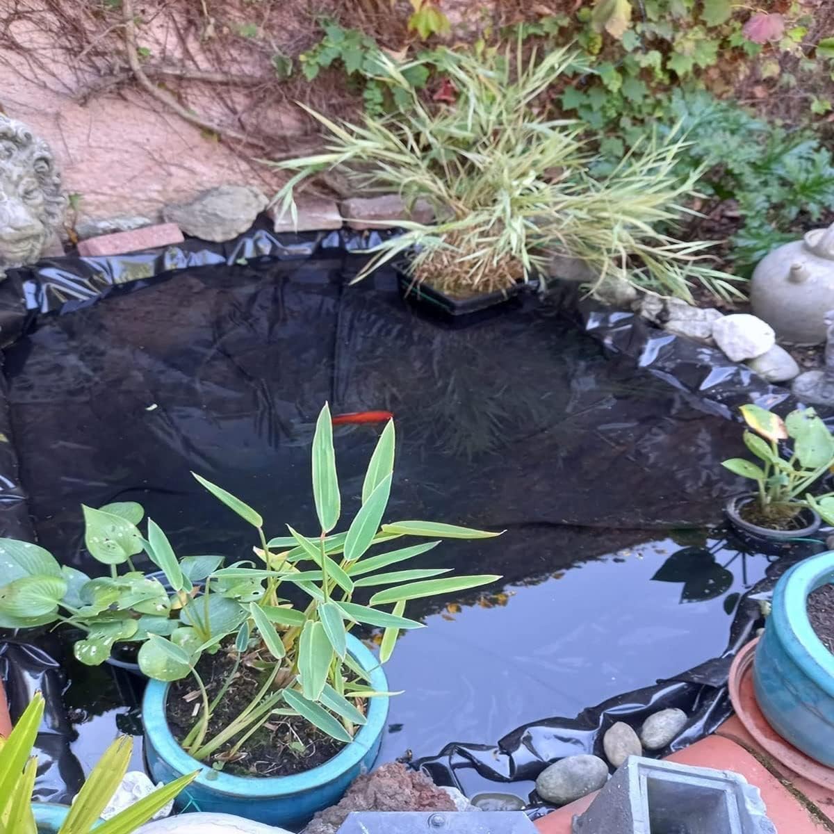 Durable HDPE Outdoor Pond Liner - 0.4mm Thickness Rubber Tarp for Garden - Black Underlayment, 300x100cm (118x39inch) - Ideal for Fish Ponds & Water Gardens