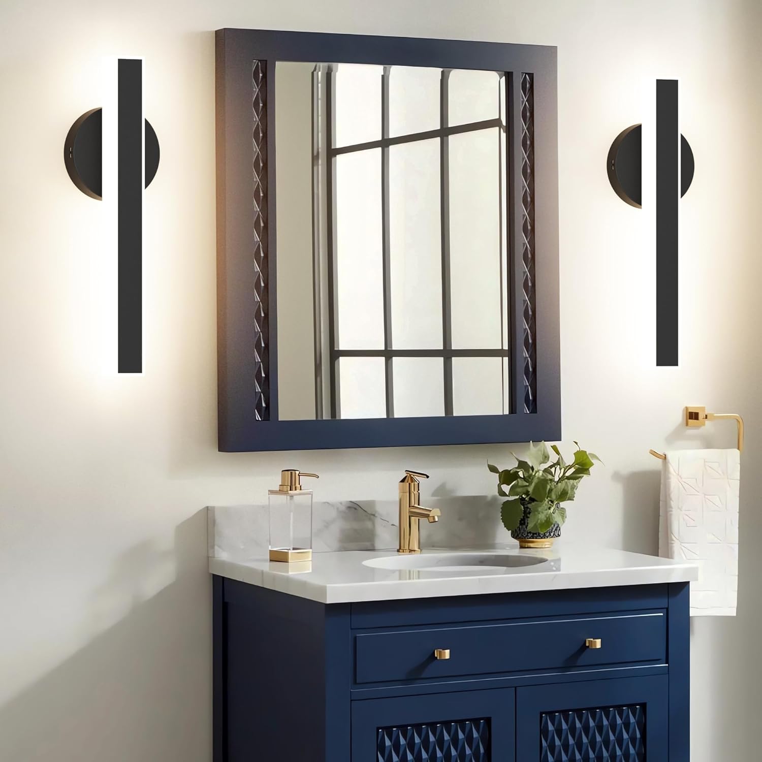 Aipsun Black Wall Sconce Hardwired Modern LED 18W Wall Sconce Set of Two, 15.7Inches Wall Lights for Living Room Bedroom Hallway 5CCT