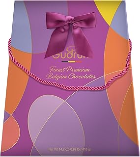 Gudrun Premium Belgian Chocolates Gift Box, 14.7 Oz Assorted Gourmet Chocolate Candy, Spring Easter Chocolate Gift in Decorative Carrying Case, Mixed Milk Dark and White Chocolates