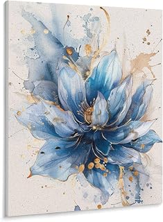Shrandi Abstract Blue Lotus with Gold Accents Paint by Number, Adult Paint by Number Kits, Painting Kits for Adults Digital Oil Painting Gift and Home Wall Decor 16 * 20inch (40 * 50CM