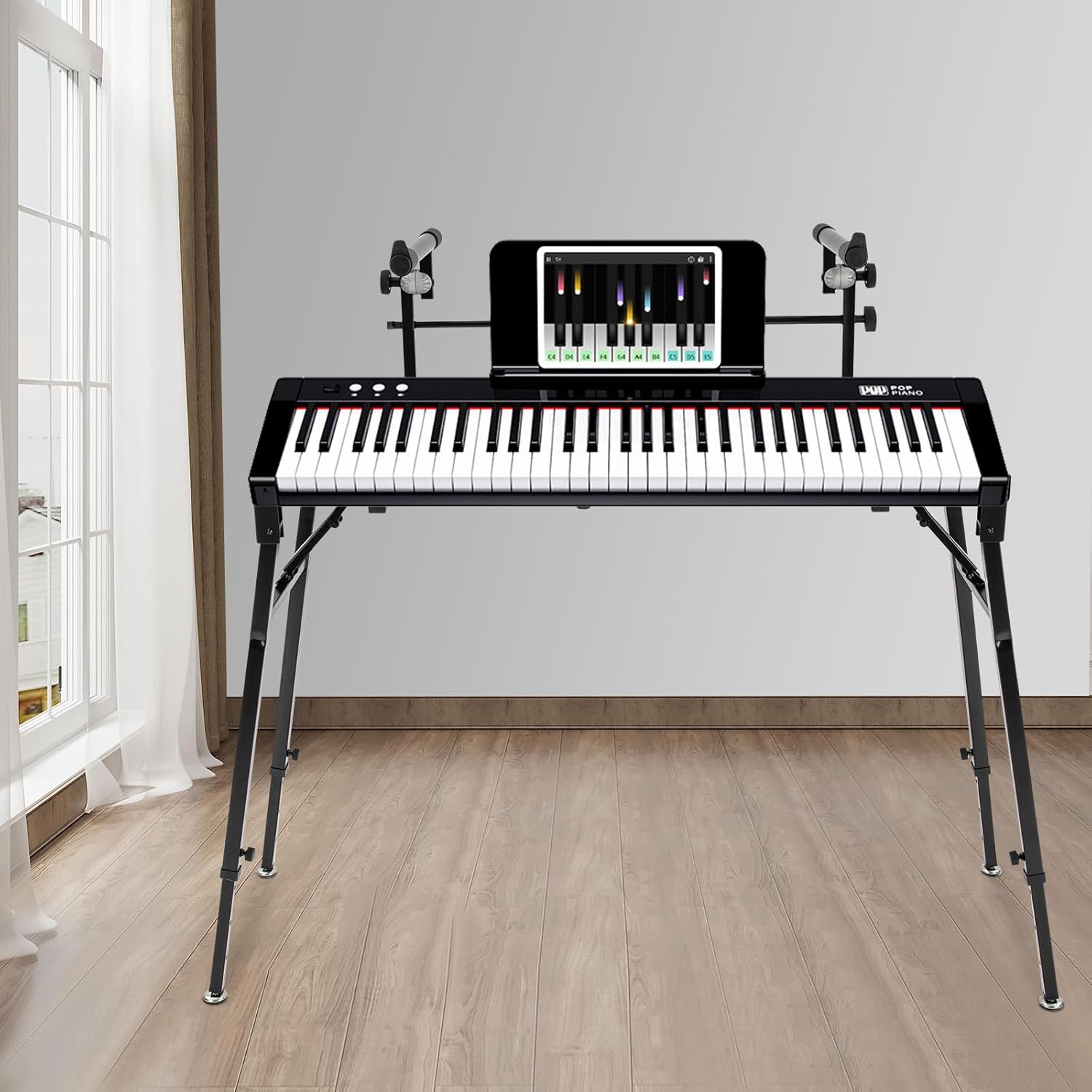 2 Tier Keyboard Piano Stand Portable DJ Controller Stand Adjustable Music Studio Desk Metal Synth Stand, DJ Keyboard Table for Synths Electric Pianos Digital Keyboards