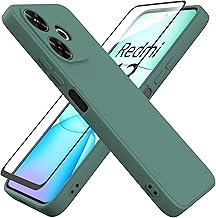 Cover Compatible with Xiaomi Redmi 13 4G (6.79 Inches) and Tempered Glass, Xiaomi Redmi 13 4G Soft Liquid Silicone TPU Protective Ultra Slim Case – Dark Green