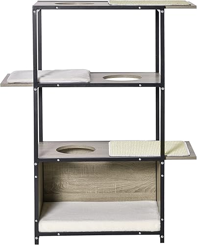 Miniatura 8 de PawHut Casa para gatos de 48 pulgadas de alto con 3 plataformas de escalada, 1 condominio, almohadilla para arañazos y cojines extraíbles, grisnegro