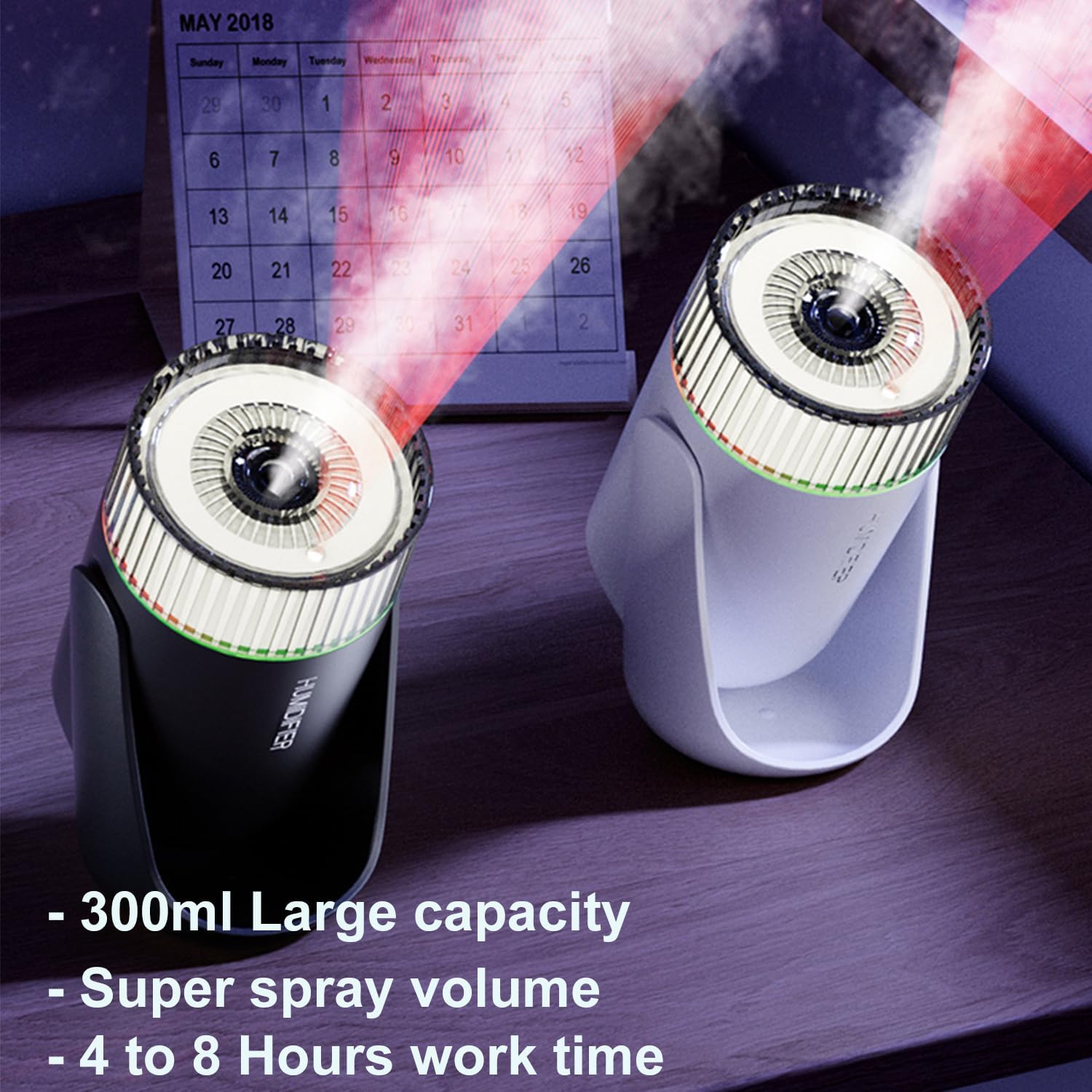 Mini Humidifier with LED Starry Sky Projector, 2 Mist Modes, Silent Operation, USB Powered (black)