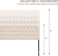 Vista 5 de Cabecera Tapizada Capitoné Tamaño Twin, Cabecero de Madera Maciza con Patas de Metal Duraderas, Altura Ajustable Cabecero Twin XL de 37" a 51