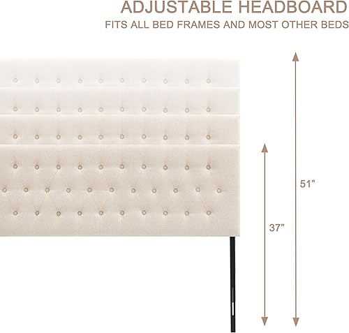 Miniatura 5 de Cabecera Tapizada Capitoné Tamaño Twin, Cabecero de Madera Maciza con Patas de Metal Duraderas, Altura Ajustable Cabecero Twin XL de 37" a 51