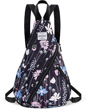 Womens Casual Rope Sling Bag - Convertible Chest Bag & Daypack, Water-Resistant Crossbody Backpack for Travel, Sport, Hiking, Pink Blue Flowers