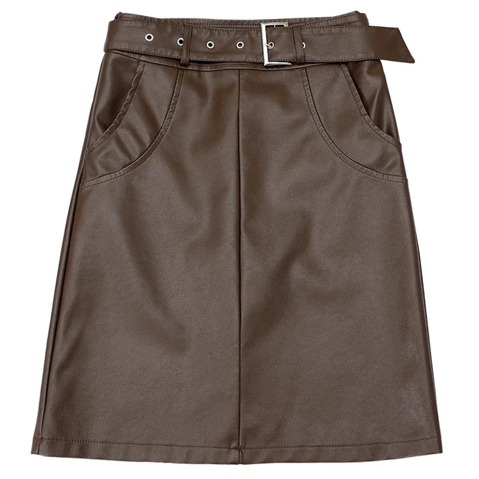 Falda corta de invierno para mujer, cintura alta, de piel sintética, falda acampanada, talla grande