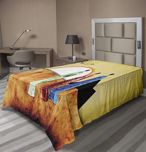 Ambesonne African Flat Sheet, People Facing Large Sun Savannah Desert Boho Wildlife Illustration, Soft Comfortable Top Sheet Decorative Bedding 1