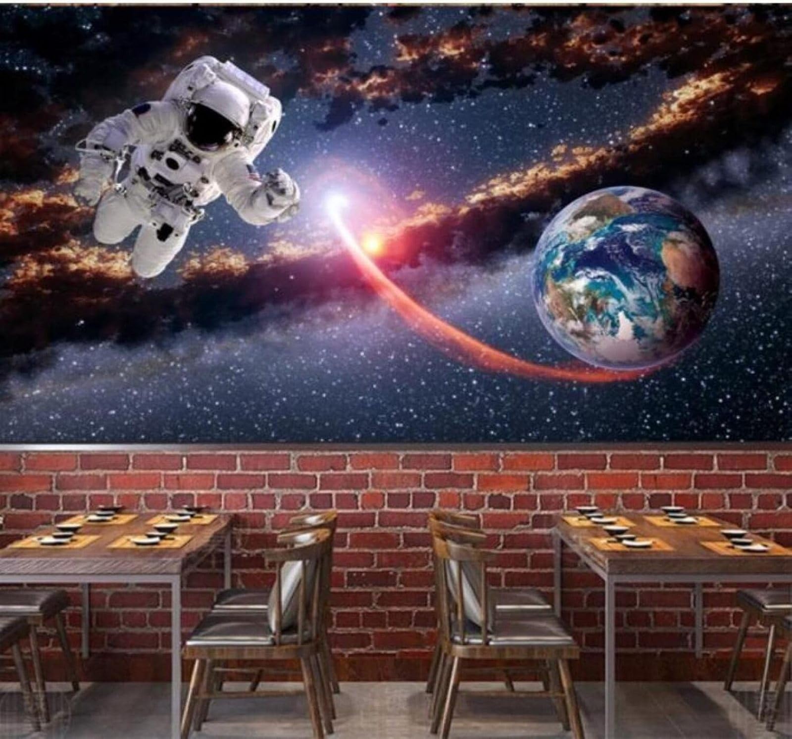 XLMING Three Dimensional Astronaut Planet Universe Starry Sky 3D Wallpaper Luxury Silk Study Dining Feature Sofa Grey Bedroom Living Room Tv Decorative Wall-350cm×256cm