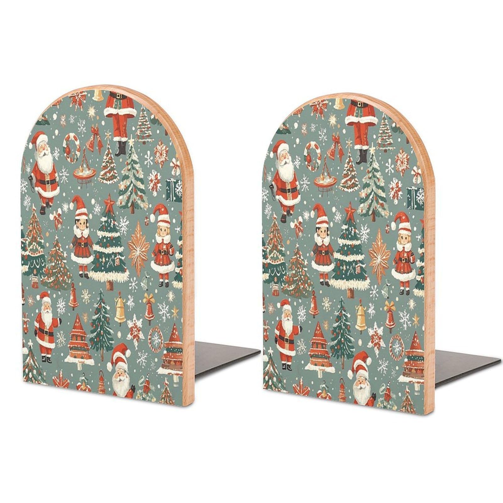 Sujetalibros con diseño de Navidad de madera resistente para organizar estanterías de hogar