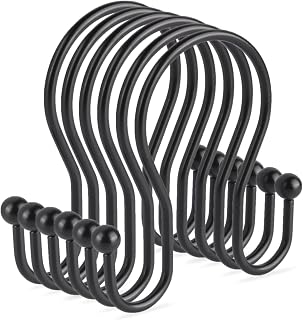 Double Shower Curtain Rings, Double Sided Shower Curtain Hooks Rust Proof for Shower Curtain, Durable Bathroom Shower Hangers Rings for Shower Rods Curtain Bathroom (Brushed Black)
