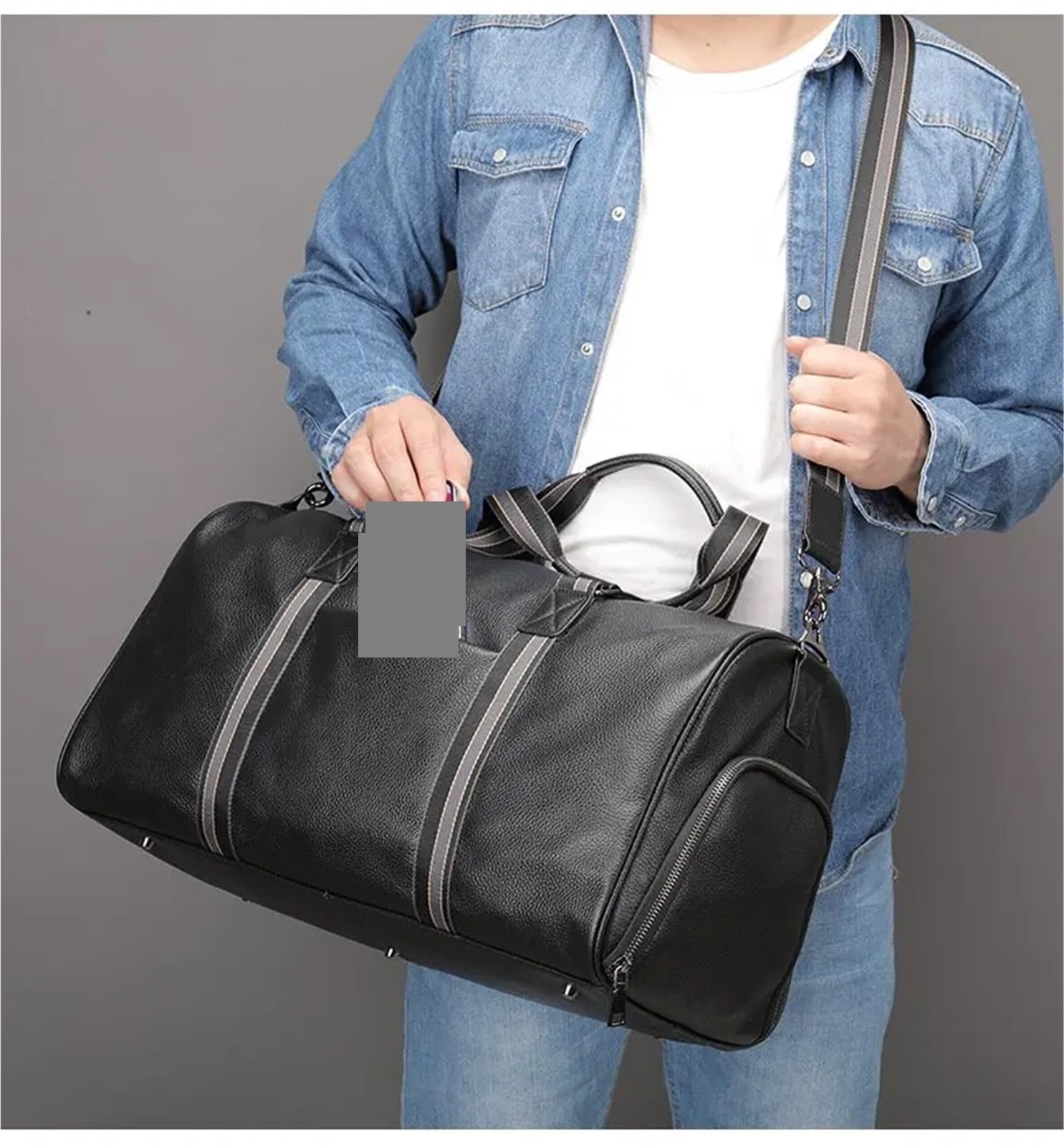Borsone Sportivo in Pelle per Uomo Borsa da viaggio in pelle di mucca da uomo, grande capacità, borsa da viaggio, borsa da weekend nera da uomo, bagaglio a mano, borsa da fitness, borsa sportiva per S