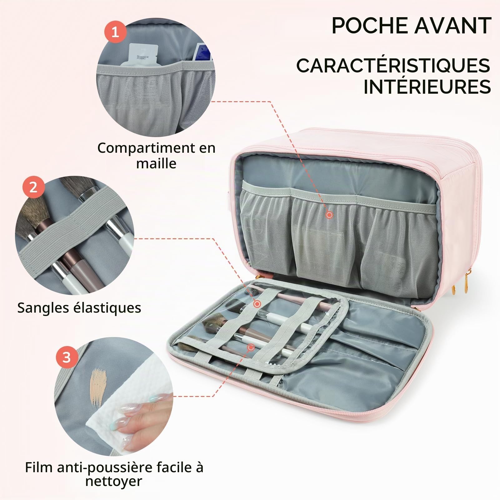Gloppie Trousse de Toilette pour Femme Sac à Maquillage Matelassé Grand Format Sac de Rangement de Voyage, Rose