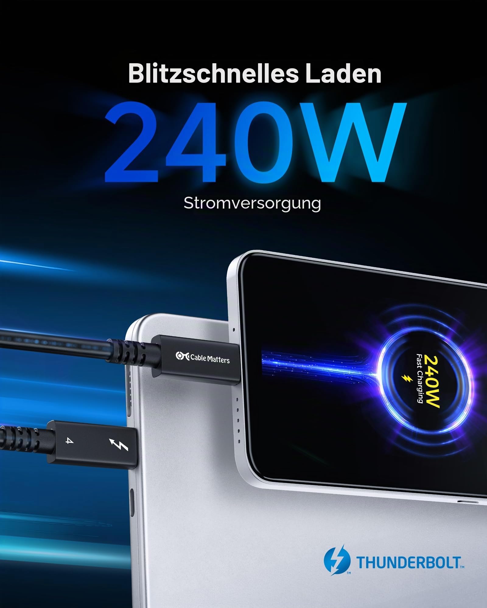 Cable Matters [Intel Certified] 40Gbps Active Thunderbolt 4 Kabel 2m mit 240W Ladeleistung und 8K Video - Vollständig kompatibel mit USB C/USB-C, USB 4 / USB4 und Thunderbolt 3