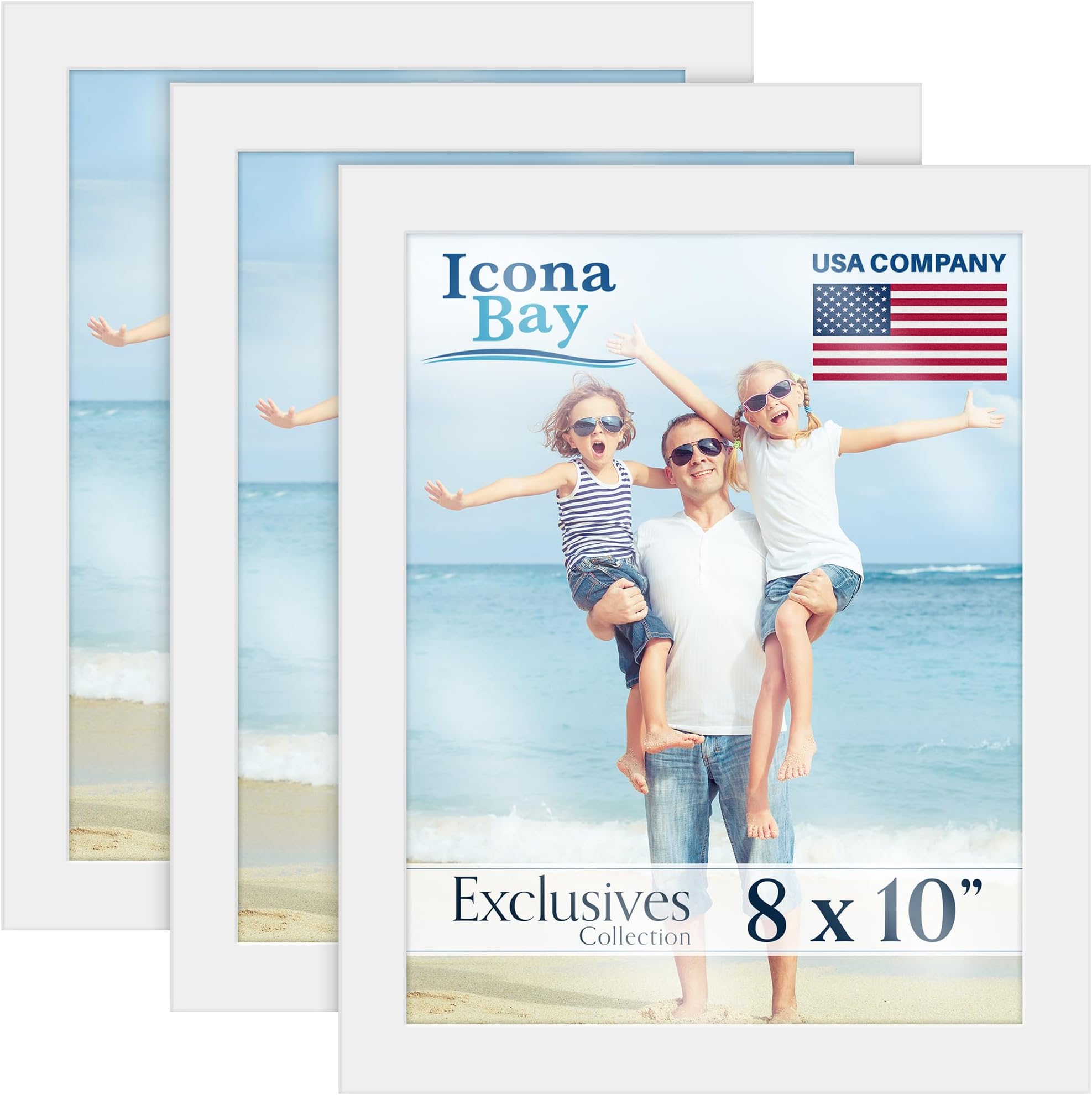 Icona Bay - 8x10 Picture Frames - White, 3 Pack - Sturdy Engineered Wood Photo Frames - Sleek Design, Table Top or Wall Mount - Exclusives Collection