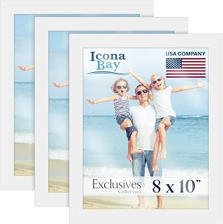 8x10 Picture Frames, White, 3 Pack, Exclusives, Wood Composite Photo Frame