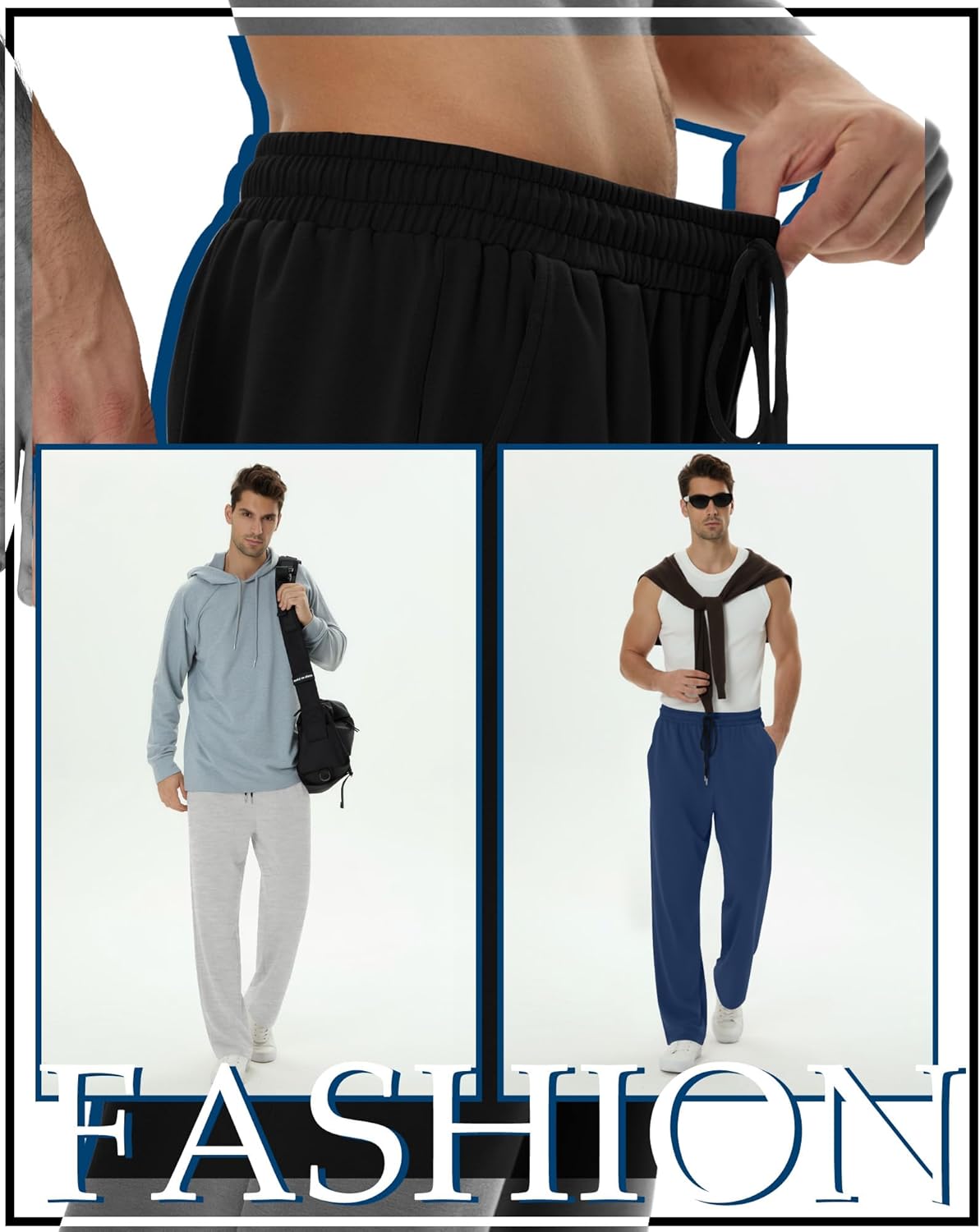 4 Pack Men's Sweatpants Open Bottom with Pockets Drawstring Athletic Lounge Joggers Baggy Workout Pants - Image 2