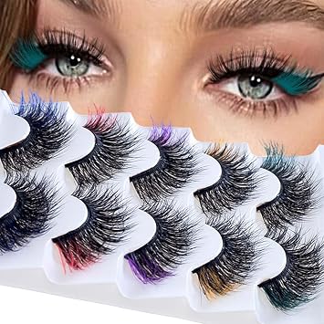 Uranian Colored Fake Eyelashes Mink Eyelash with Colors Fluffy Long Colorful False Lashes D Curl Extensions Strip Fake Lashes for Women