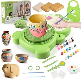 Pottery Wheel for Kids- Complete Pottery Arts and Crafts for Kids Ages 8-12, Pottery Studio Kit with Air-Dry Clay*3, Fluorescent Water Painting, Christmas Birthday Gifts Toys for Boy Girls Age 6 7 8 +