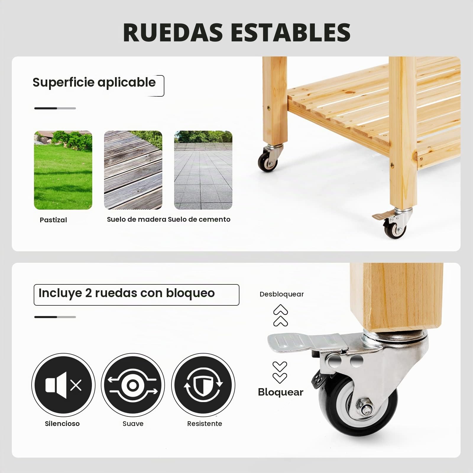 GOPLUS Jardinera Exterior con Ruedas Bloqueables y Estante, Cama Elevada de Madera de Abeto con Agujeros de Drenaje y Forro no Tejido, Huerto Urbano para Flores Hierbas Verduras, 120 x 59 x 84 cm